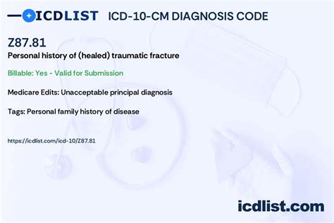 z87.81 diagnosis code|Z87.81 Personal history of (healed) traumatic fracture...